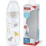 NUK First Choice+ Babyflasche | 6–18 Monate | Temperature Control | Flow Control | Anti-Colic-Ventil | 300 ml | BPA-frei | Trinksauger aus Silikon | Safari (neutral)