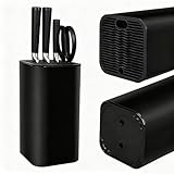 Euablfo Messerblock Ohne Messer Schwarz, Universal Messerblock Leer mit 21 Schlitzen und Abflussdesign, Abnehmbar Messerschärfer Aufbewahrung für Küche & Arbeitsplatte
