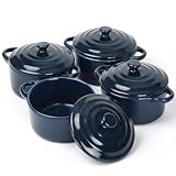 WELTOKE 4 Stück Mini Cocotte Set aus Keramik, 170ml Auflaufform Klein mit Deckel und Griffen, Mini Schmortopf mit Deckel, Kleine Auflaufform für Lasagne, Soufflé - Backofen, Mikrowelle & Spülmaschine
