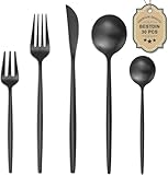 Bestdin Besteck Set 6 Personen, 30 teilig Edelstahl Besteckset Schwarz Matt, Essbesteck Set mit Messer Gabel Löffel, Hochwertiges Edelstahlbesteck, Spülmaschinenfest.