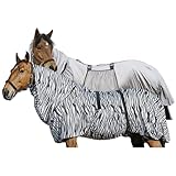 Riding World - Ekzemerdecke Zebra | Fliegendecke mit abschwitzender Wirkung | Pferdedecke mit Bauchlatz & verstellbaren Riemen & Bändern | Abschwitzdecke Pferd & Pony | Stalldecke Zebra-Look | 150 cm