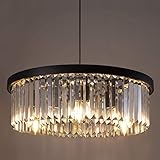 Wellmet Kristallleuchter Schwarz Kronleuchter 6-Licht Ø55cm modern Kristall Pendelleuchte Esstisch Hängeleuchte Glas led Deckenleuchte Hängend Hängellampe Lüster Wohnzimmer Schlafzimmerlampe Rund