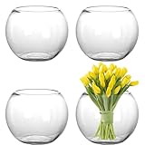 YOUEON 4 Stück 15 cm Clear Bubble Bowl Glasvase, Runde Glasschale Bubble Ball Vase für Fische, Blumen, Glasfischschalen, Tafelaufsätze Vase Bulk