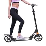 Scooter Cityroller Erwachsene Aluminium Tretroller Klappbar 20cm Räder Tragbare Scooter Kinder Kickscooter Rutschfesten mit Handbremse Höhenverstellbar Tragkraft 100kg, Schwarz