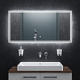 BR Bringer LED Badspiegel - 120x60 cm - Badezimmerspiegel mit Beleuchtung und Anti-Beschlag Funktion - Dimmbar, Energiesparend, 3 Lichtfarben, Touch-Schalter und Speicherfunktion