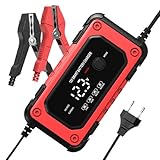 WJnflQN Ladegerät für Autobatterie, Erhaltungsladegerät, 12 V, 6 A, LCD-Anzeige, automatische Wartung, für LKW, Motorrad, Marine, ATV, Garage, Fahrzeuge, Straße, Außenbereich, Auffahrt