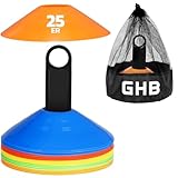GHB Hütchen 25er Fussball Hütchen Fußball zubehör Slalom Hütchen Markierungshütchen für Fussball Training Agilität Geschenk Jungen Kinder Spieler mit Halter und Tragetasche