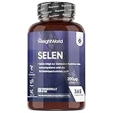 Selen 200µg- 365 Selenium Tabletten - 1 Jahr Vorrat - L- Selenmethionin - Vegan - Selen trägt zu einer normalen Schilddrüsenfunktion bei (EFSA) - 1 Selenium Tablette Täglich - Glutenfrei - WeightWorld