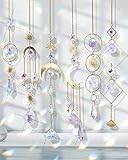 6 Stück Sonnenfänger Kristall Fenster Hanging Windspiel Regenbogen Sonnen Mond Anhänger Ornament Kristallkugeln für Fenster Haus Garten Party Hochzeit Dekoration
