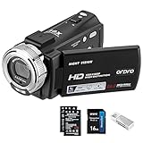 ORDRO V12 Videokamera Camcorder Full HD 1080P 30FPS Infrarot Nachtsichtkamera 3.0 Zoll LCD Bildschirm 16X Zoom Camcorder mit 16GB Memory Karte Fernbedienung und 2 Akkus