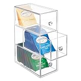 mDesign Küchen Organizer mit 3 Schubladen – ideal als Teebox zum Sortieren der verschiedenen Teebeutel – Aufbewahrungsbox aus Kunststoff für Süßstoff, Zucker, Salz etc. – durchsichtig