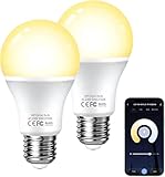 Fitop Alexa Glühbirnen Smart LED Lampen E27,WLAN Glühbirne Dimmbar, 9W Warmweiß Licht, Glühbirne Kompatibel mit Alexa/Google Home,Kontrolle durch APP,Kein Hub Erforderlich, 2 Stück