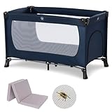 Hauck Baby Reisebett Set mit Matratze und Moskitonetz Dream n Play Plus - faltbares Kinder Babyreisebett mit Tasche und seitlichem Eingang - Navy Blau