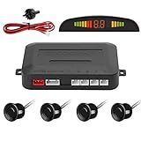 Tkoofn KFZ Summer Einparkhilfe Rückfahrhilfe 4 hinten Sensoren Hinter mit LED Farb Display Auto Parken Sensor System Pieper Radar Kit Hinter - Schwarz