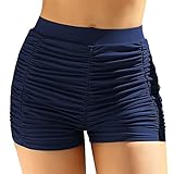 2024 Neue Frauen große Größe Hohe Taille Bikinihose Badehose Strandshorts Geraffte Unterseite Badehose Hohe Abdeckung Badehose Sport Yoga Shorts Bikini Stirnband, dunkelblau, M