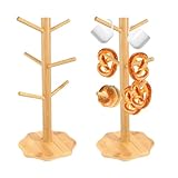 2 Stück Brezelständer Holz Brezelständer Tassenständer mit 6 Haken Brezelhalter aus Holz in Baumform Tassenregal Holzs Höhe 33cm Brezelhalter Donatsständer Wurstständer für Küche Esszimmer Café Theke