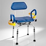 Gepolsterter 360° drehbarer Duschstuhl mit Armlehnen und Rückenlehne, 51–6 cm, höhenverstellbarer Badhocker für tiefe Badewannen, Duschsitz für Senioren und Behinderte, 5,1 cm dickes PU-Kissen