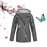 Wasserdichte und winddichte Damen-Jacke, Herbst-Outdoor-Jacke, Kapuzenpullover, Trench-Windbreaker, leichte Regenjacke, Mantel, Grau, Größe 4XL