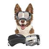 NAMSAN Hundebrille mit Weit Sichtfeld, UV-Schutz Große Hunde Sonnenbrille, Augen Schützen Klare Hund Schutzbrille mit Verstellbare Band und Schwammnasenpads Clear