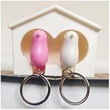 Schlüsselanhänger mit Doppellochdesign und Vogelpfeife, kreativer Diebstahlschutz-Schlüsselanhänger für Paare, Set von Schlüsselanhängern mit romantischer Vogelpfeife,Weiß,9.4 × 7.4 × 4.4 cm