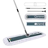 Masthome 105cm Breit Bodenwischer | Großer Wischmopp XXL mit Edelstahl Griff | Wischer Boden mit 2 Moppads | Profi Baumwolle Mopp | Industrieller Flachmopp für Mall, Hotel, Büro, Garage