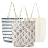 Juvale Einkaufsbeutel aus Baumwolle (Set, 3 Stück) – Robuste Tragetaschen mit Henkeln – 3 Verschiedene Designs – Stoffbeutel für Einkäufe, Transport - 38 x 40 x 10 cm - AUSVERKAUF