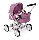Bayer Chic 2000 Puppenwagen Smarty – Jeans Pink– Zusammenklappbar – Mit Verdeck, Tasche, Kissen & Decke – Griffhöhe 56 cm – Für Kinder ab 2 Jahren,