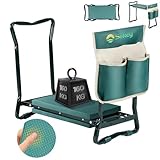 Sekey Höhenverstellbare Kniebank für Gartenarbeit Belastbarkeit 160KG, Gartenhocker Klappbar mit Werkzeugtaschen, Kniehilfe für Gartenarbeiten 60 * 50 * 28 cm, Grün (Standard)