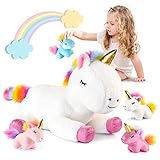 EUCOCO Einhorn Kuscheltier, für Mädchen 2 3 4 5 Jahre Spielzeug ab 3-6 Jahre Mama mit Babys Plüschtier Geschenk für Kinder Mädchen 3 4 5 6 7 8 Jahre 5 Pcs