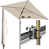 Menz Sonnenschirm Balkon - 3-IN-1 Sonnenschutz Balkon SET in Beige, UPF 50+ Sonnenschirm rechteckig 200 x 125cm + Metall Sonnenschirmhalter Balkongeländer + Sonnenschirmhülle