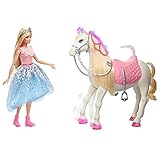 Barbie GML79 - „Prinzessinnen Abenteuer“ Tanzendes Pferd und Puppe, interaktives Spielzeug mit 3 Liedern, Lichtern, Geräuschen und realistischen Bewegungen, Geschenk für Kinder ab 3 Jahren