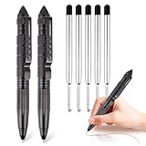 RNHDLY 2 Stück Multitool Tactical Pen, Taktischer Kugelschreiber mit 5 Tinten Nachfüllpackungen, Taktischer Stift für Schreiben, Emergent Tool und Geschenk(Schwarz)