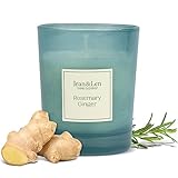 Jean & Len Duftkerze Rosemary & Ginger, für gemütliche Abende Zuhause, Handgemachte Duftkerze mit krautig-frischem Rosmarin & Ingwer Duft, Kerze im stylischen Glas, vegan, 120 g