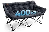 EVER ADVANCED Campingstuhl Faltbar 145cm Breit für 2 Personen Faltsofa 400KG Belastbar, Campingsofa Dick Gepolstert Klappstuhl 2 Sitzer Hohe Lehne Extra Breit für Outdoor Garten Balkon Indoor, Schwarz