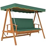 Outsunny 2 in 1 Hollywoodschaukel mit Liegefunktion, 3-Sitzer Gartenschaukel aus Holz, Holzschaukel mit Sonnendach Sitzauflage, Schaukelbank bis 330kg, für Garten, Terrasse, 236x130x181 cm, Dunkelgrün