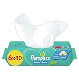 Pampers Fresh Clean Feuchttücher, 6 Packungen = 480 Stück, geruchsneutral, auch hervorragend geeignet für Hände und Gesicht
