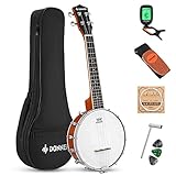 Donner DBU-200 Banjolele 4 Saiten Banjo Ukulele Konzert 23' Remo Sapele Drumhead mit Gurt, Plektren, Saiten, Gigbag, Tunner, Halsstab Lineal