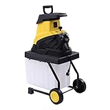 Holzhäcksler Elektrischer Gartenhäcksler 2500W Häcksler 4500RPM Elektro-Messerhäcksler 1,7 Zoll Schnittdurchmesser Schredder Messerhäcksler 45 Liter Auffangbehälter mit Transporträder