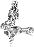 JWOS Exquisiter Ring mit Geschenkbox, Sterlingsilber S925 Silberring for Frauen, öffnende verstellbare Meerjungfrau Vintage Thai Silberring Schmuck