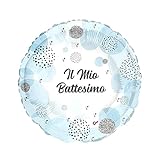 Di&Gi Folienballon Mylar Minishape 9' rund - Meine Taufe blau - Blister 5 Stück