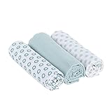 LÄSSIG Baby Puckdecke Spuckdecke Pucktuch Mulltuch weich kuschelig Baumwolle vorgewaschen/Swaddle & Burp Blanket Little Chums grün, Mint, 85 x 85 cm (3er Pack)