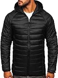 BOLF Herren Übergangsjacke Steppjacke mit Kapuze Daunenjacke Reißverschluss Sportjacke Zip Wärme Freizeit Outdoor Basic Casual Style 58M13021 Schwarz XL [4D4]