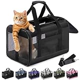 Conlun Katzenboxe Flugzeugtauglich, Weichseitige Hundetransportbox mit Innenleine, Transport für kleine bis mittelgroße Katzen und Welpen bis 7 kg, Zusammenklappbare Reisetasche -Schwarz,M