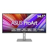 ASUS ProArt PA34VCNV - 34 Zoll UWQHD Professioneller Curved Monitor - 21:9 IPS, 3440x1440, 60 Hz - ergonomisch, Calman, hohe Farbtreue, HDR 10 - RJ45, DisplayPort, HDMI, 96W USB-C, USB-Hub, Speaker