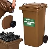 STREND PRO Mülltonne mit 120L Braun | Große Tonne Deckel & Rädern | Mülltonnen für Bioabfall & Garten | Robuster Mülleimer & Dustbin | Eimer mit deckel | Oskartonne plastik