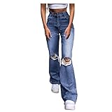 Zerrissene Jeans Damen Schlagjeans Hoher Taille Slim Fit Jeanshose Y2K Style Harajuku E-Girl Schlaghosen Streetwear Boyfriend Freizeithose Vintage Weite Bein Flare Denim Hose Schlaghosen
