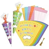 Rhsemi 15 Stück Geschwister Schultüten - 25 cm Zuckerhut mit Namen, Geschenkverpackung für Jungen und Mädchen