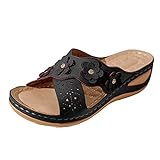 LOIJMK Keilabsatz Schuhe Damen Blumen, Funky Römersandalen Damen Hausschuhe Keilabsatz Slippers Damen Bohemian Strandsandalen Pantoffel Vintage Boho Keilsandalen Strandschuhe Women Sandalen