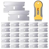 Vlecexs 100 Stück Ceranfeldschaber Klingen mit Schaber, Ceranfeldschaber Ersatzklingen aus Edelstahl, Schaber Klingen, Doppelseitige Schaberklingen, Herdkratzer Ersatzklingen für Glasschaber Kochfeld