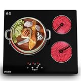 60cm Glaskeramik-Kochfeld, 3 Flammen, 5400 W, 9 Leistungsstufen, große Kochfläche für Schnellkochen, Timer, Sicherheitsverriegelung, Schwarz